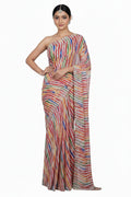 Colorful striped fabric with a pattern on a white background