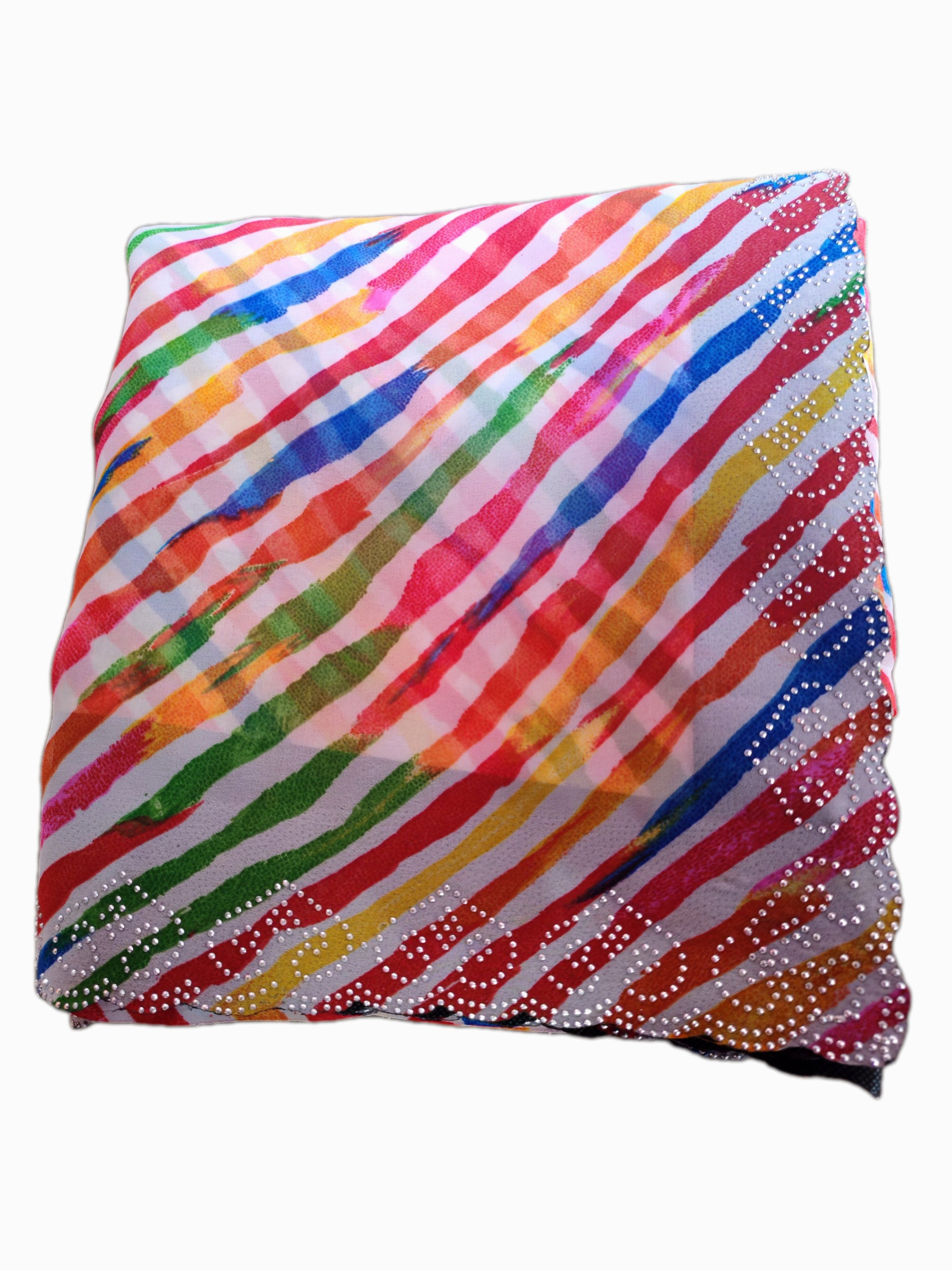 Multicolor Striped Festive Silk Saree with siroski Border