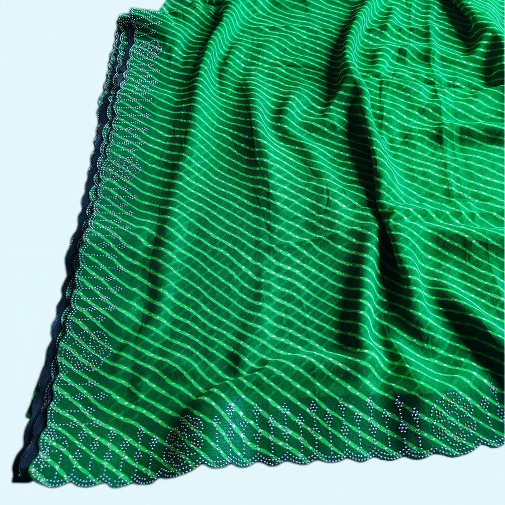 Elegant Green Striped Saree - Party & Wedding Wear