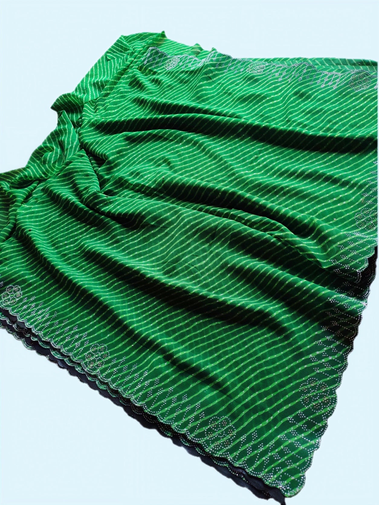 Elegant Green Striped Saree - Party & Wedding Wear